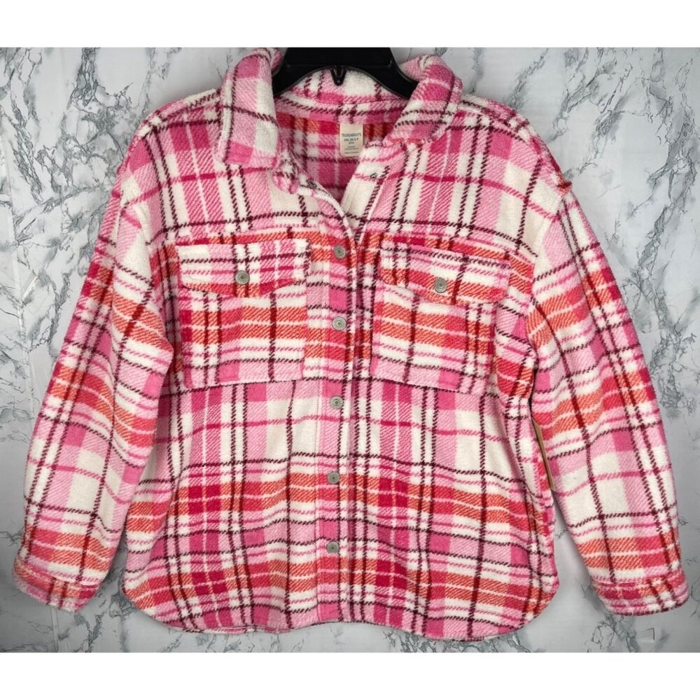 Thereabouts Girls 2XL 20.5 Plus Pink Pop Plaid Shirt Jacket w Pockets